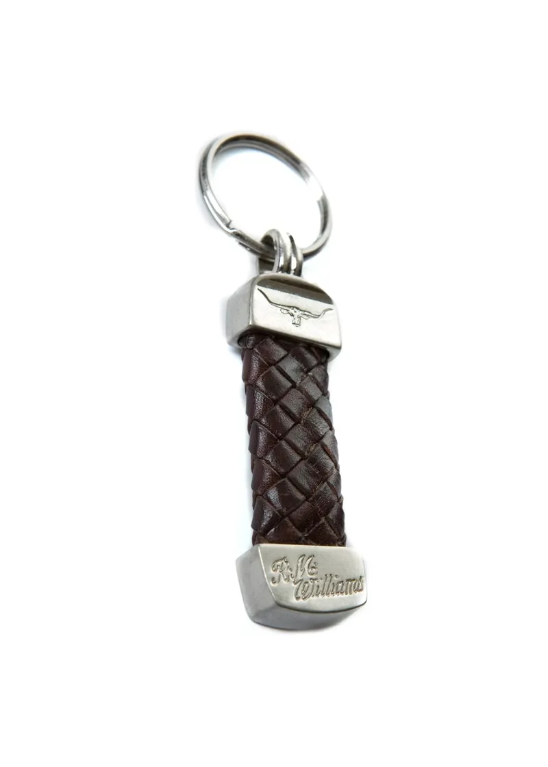 R.M Williams Plaited Key Ring Nickel/Brown